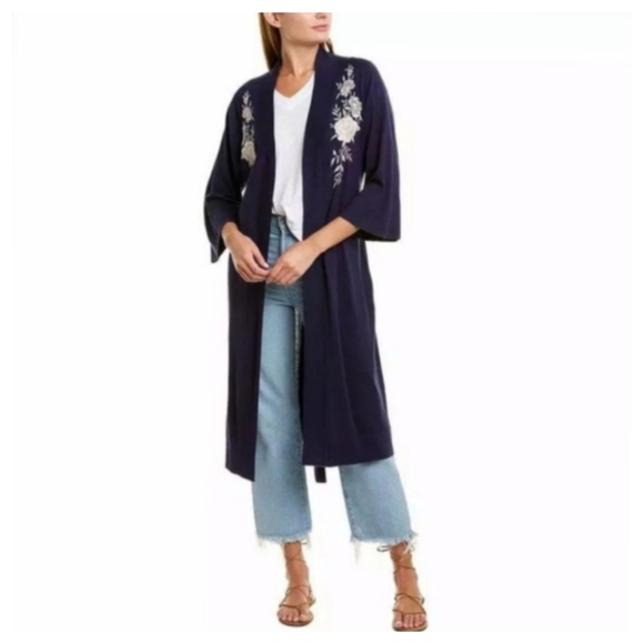 JOHNNY WAS Silk/Cashmere Embroidered Long Cardigan